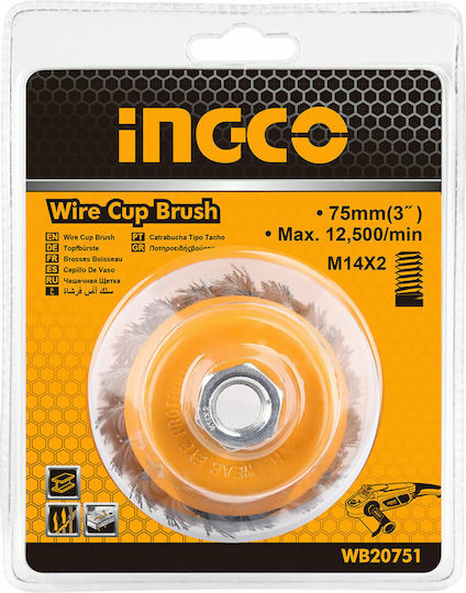 Ingco Angle Wheel Wire Brush 75mm Braided Bell Μ14 WB20751