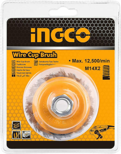 Ingco Angle Wheel Wire Brush 100mm Braided Bell Μ14 WB21001