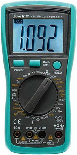Proskit Digitales Multimeter mit Summer mit AC / DC / Widerstand / Kapazität / Temperaturmessung MT-1270