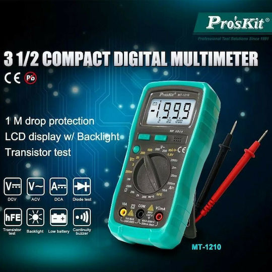 Proskit Ψηφιακό Πολύμετρο με Buzzer με Μέτρηση AC / DC / Αντίστασης MT-1210