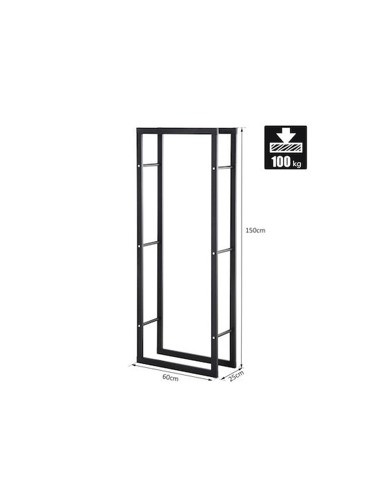 HomCom Μεταλλικό Ράφι Αποθήκευσης Ξύλων 60x25x150cm Μαύρο