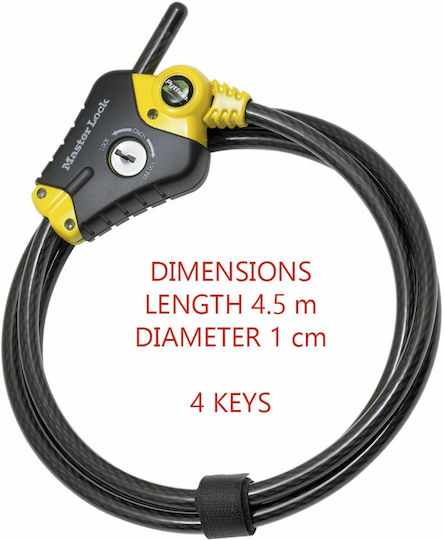 Master Lock 8420EURD Bicycle Cable Lock with Key Black