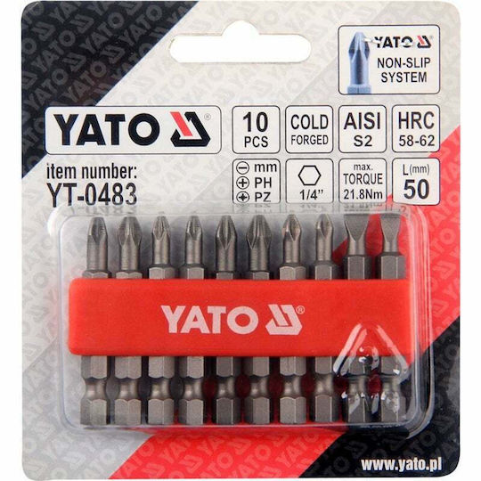 Yato Set 10 Screwdriver Bits Straight / Cross