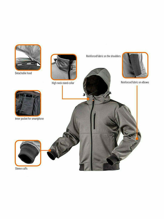 Neo Tools Work Jacket Softshell with Detachable Hood Gray