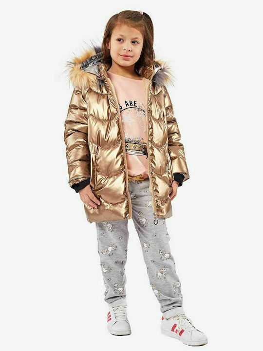 Kids' Quilted Jacket Long with Lining & Hood Gold