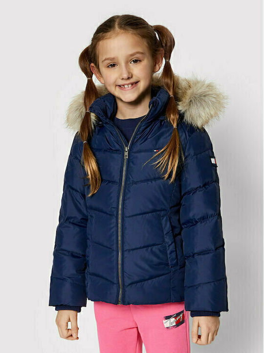 Essential Down Jacket Kids Quilted Short Coat with Hood Navy Blue