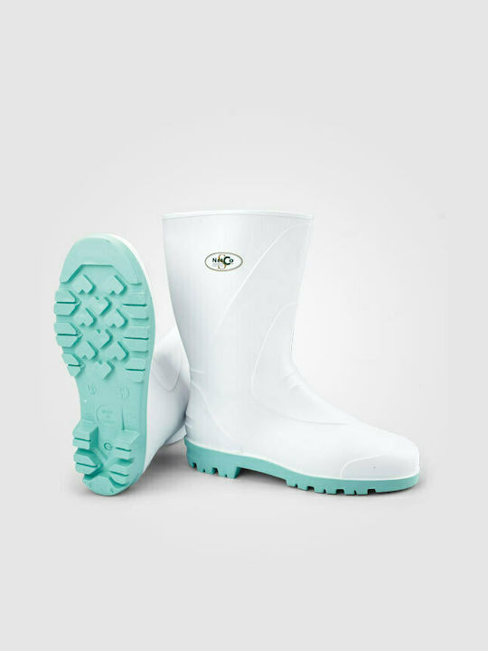 Netco Champagne Αντιολισθητικές Unisex Γαλότσες Εργασίας Κνήμης Λευκές