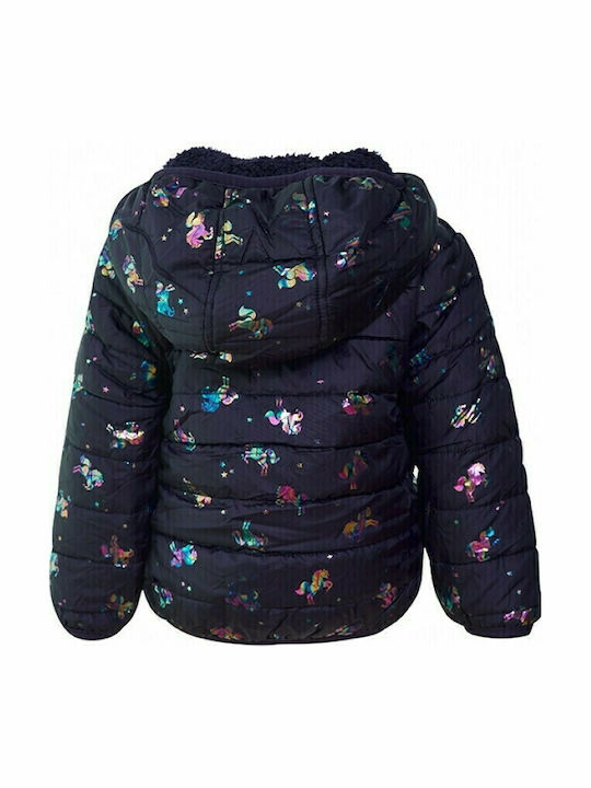 Kinder Steppjacke Kurz mit Futter & Kapuze Blau