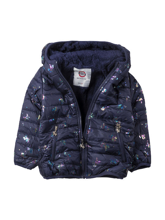 Kinder Steppjacke Kurz mit Futter & Kapuze Blau