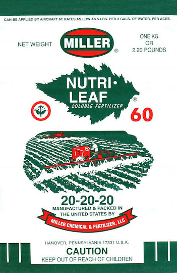 Miller Chemical Nutrileaf Crystal Fertilizer Nitrogen, Phosphorus, Potassium (20-20-20) General Use 1kg