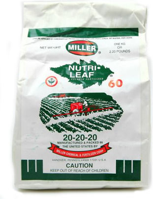 Miller Chemical Nutrileaf Κρυσταλλικό Λίπασμα Αζώτου, Φωσφόρου, Καλίου (20-20-20) Γενικής Χρήσης 2.27kg