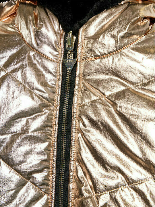 Kids' Quilted Jacket Long Double Sided with Hood Gold