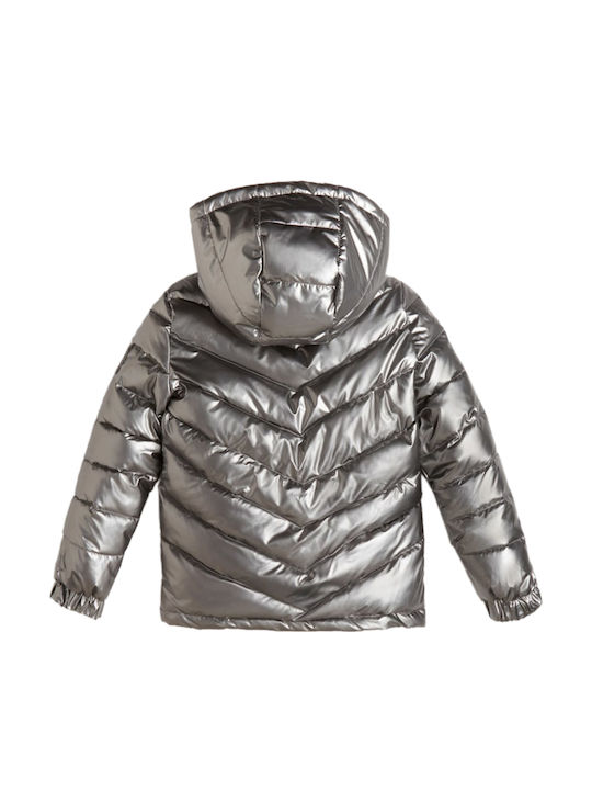 Kids' Quilted Jacket Short with Hood Silver