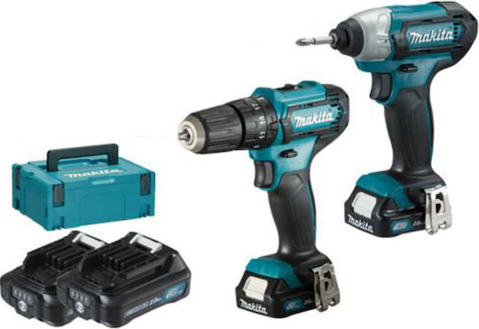 Makita Set Drill Driver & Impact Screwdriver 12V with 2 Batteries 2Ah and Case