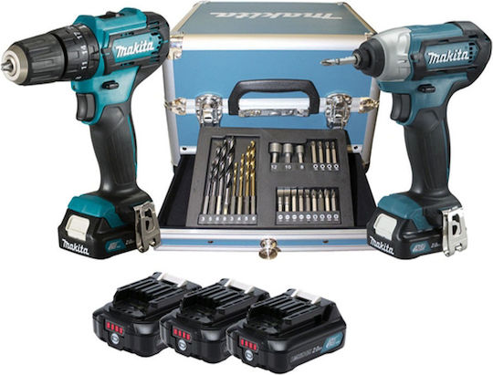 Makita Set Impact Drill Driver & Impact Screwdriver 12V with 3 Batteries 2Ah and Case