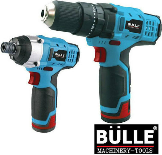 Bulle 63479 Set Impact Drill Driver & Impact Screwdriver 10.8V with 2 Batteries 2Ah and Case with 6 wood drills & 6 screwdrivers & 1 general purpose drill bit & 1 general purpose carrier