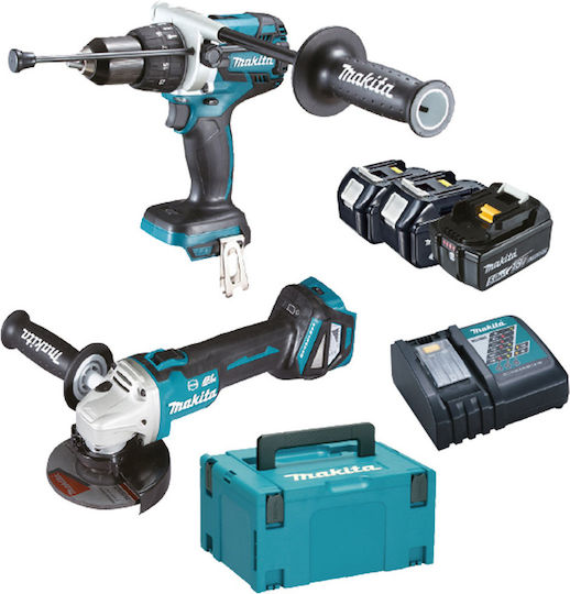 Makita DLX2254TJ1 Σετ Γωνιακός Τροχός & Δραπανοκατσάβιδο Brushless 18V με 3 Μπαταρίες 5Ah και Θήκη