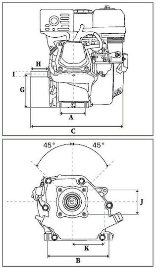 Kraft Κινητήρας Βενζίνης Τετράχρονος 208cc 6.5hp με Σφήνα (Ρεζερβουάρ 3.6lt)