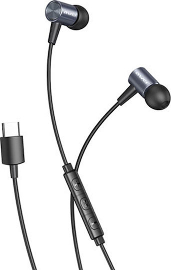 Awei TC-2 In-ear Handsfree Ακουστικά με Βύσμα USB-C Γκρι