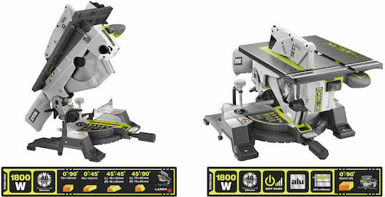 Ryobi RTMS1800G Kapp- und Gehrungssäge Elektrisch 1800W Zwei Arbeitsgänge mit Schnittführung (Laser) & Scheibendurchmesser 254mm