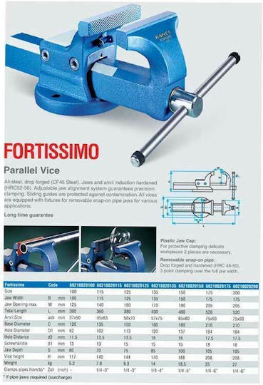 Kanca Fixed Countertop Steel Vise With Maximum Opening 125mm