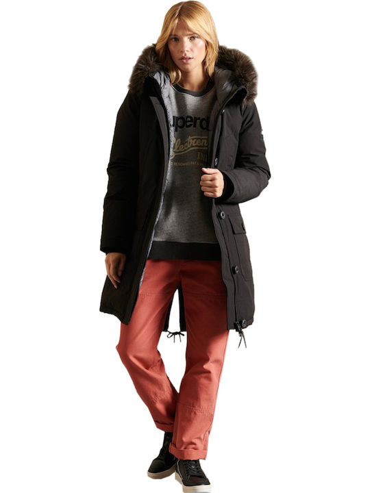 Women's Long Parka Jacket for Winter Black