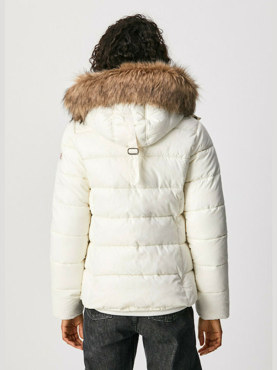 Pepe Jeans June Women's Short Puffer Jacket for Winter with Hood Mousse