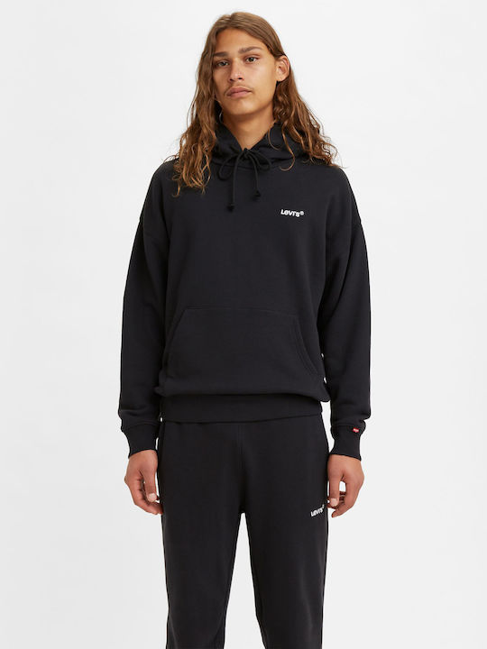 Red Tab Sweatshirt with Hood Black