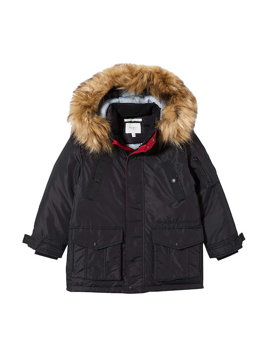 Floydd Kinderparkas Lang mit Kapuze Schwarz