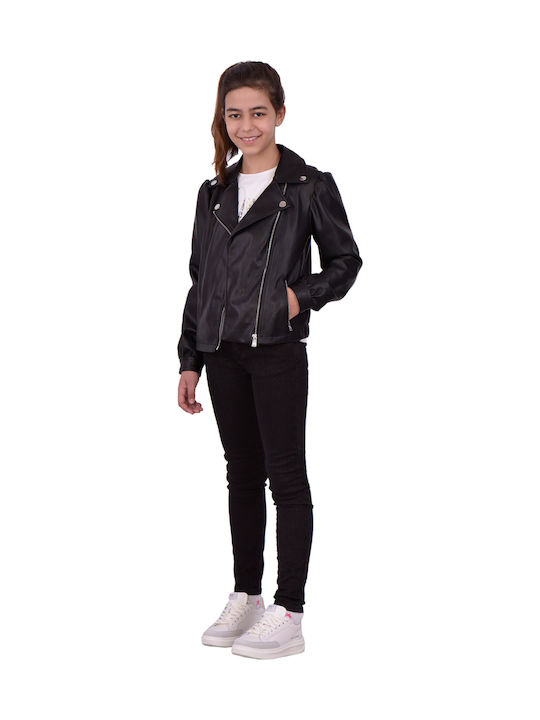 Kids' Leather Jacket Short Black