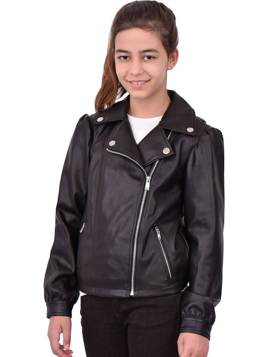 Kids' Leather Jacket Short Black
