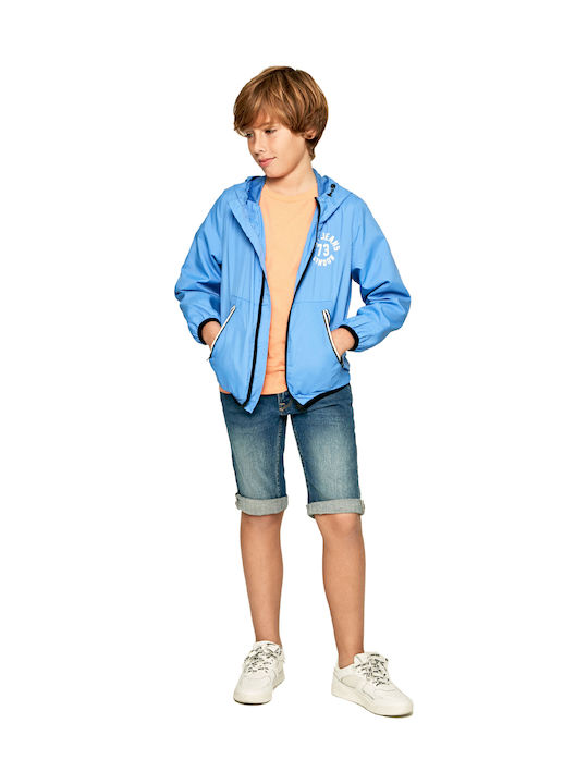 Alder Kinder Sport Jacke Kurz Winddicht mit Kapuze Blau