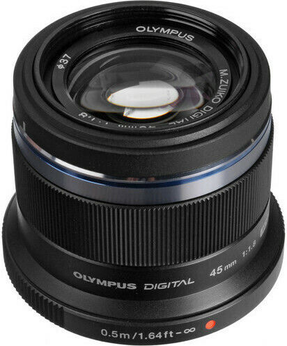 Olympus Crop Camera Lens M. Zuiko Digital 45mm 1:1.8 Fixed for Micro Four Thirds (MFT) Mount Black