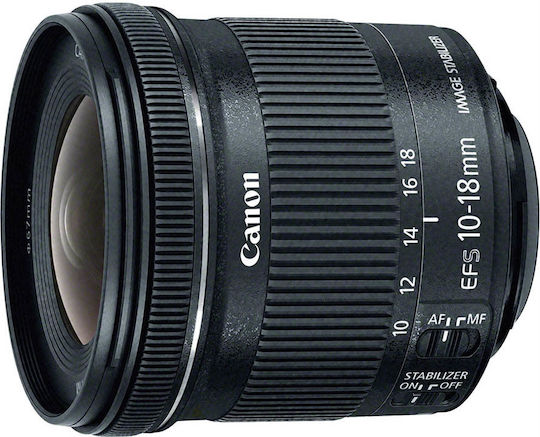 Canon Crop Obiectiv Foto EF-S 10-18mm f/4.5-5.6 IS STM Zoom cu unghi larg pentru Montura Canon EF-S Black