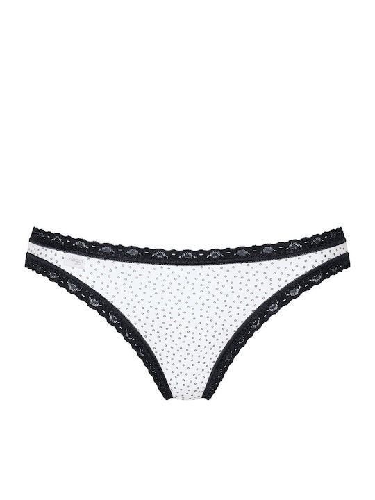 24/7 Weekend Tanga Βαμβακερά Femei Slip 3Pack cu Dantelă Alb/negru/gri