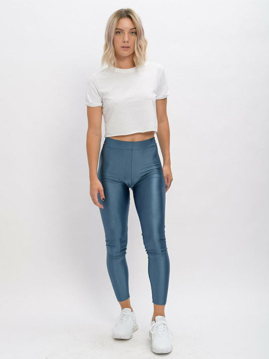Women's Long Training Legging Shiny & High Waisted Navy Blue