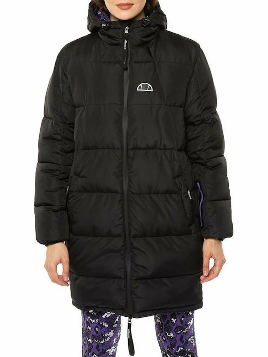 Tyene Lang Damen Puffer Jacke für Winter Schwarz