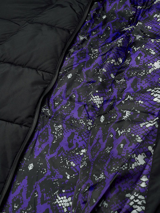 Tyene Lang Damen Puffer Jacke für Winter Schwarz