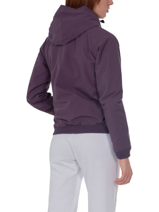 Women's Short Sports Softshell Jacket Waterproof and Windproof for Winter with Hood Purple