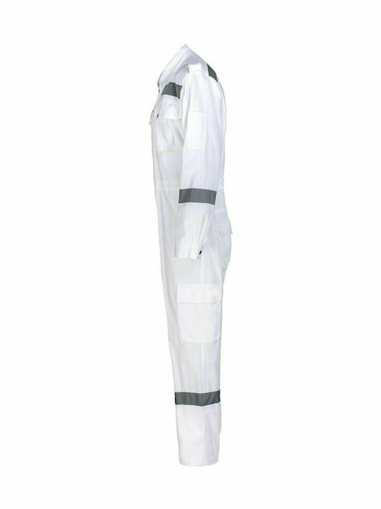 STOP Steppe Plus 100.1222 Work Coveralls Full Body with Reflective Tapes White Cotton