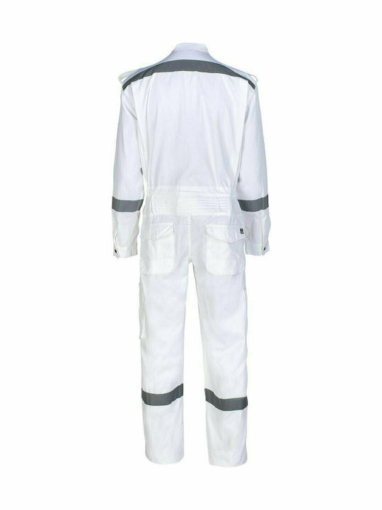 STOP Steppe Plus 100.1222 Work Coveralls Full Body with Reflective Tapes White Cotton