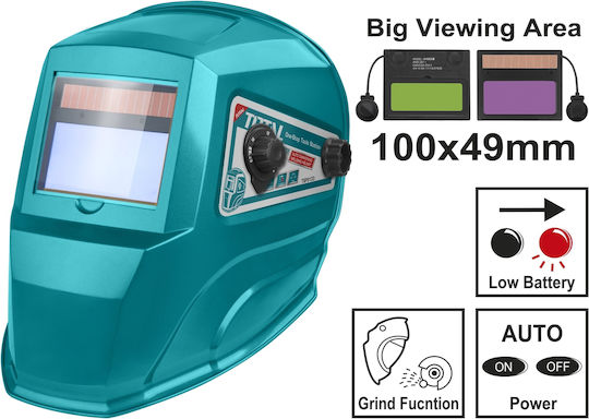 Total Electronic Welding Helmet Optical Field 100x67mm Panoramic Green