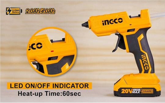 Ingco Πιστόλι Θερμοκόλλησης 20V Solo για Ράβδους Σιλικόνης 11.2mm