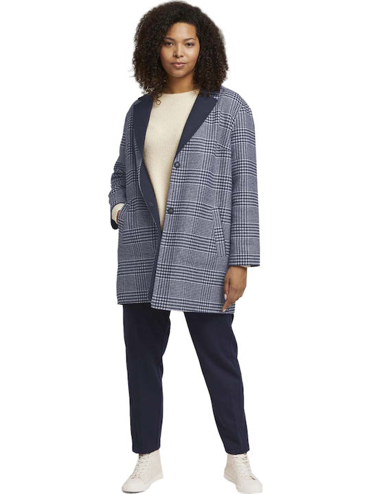 Women's Checked Navy Blue Peacoat