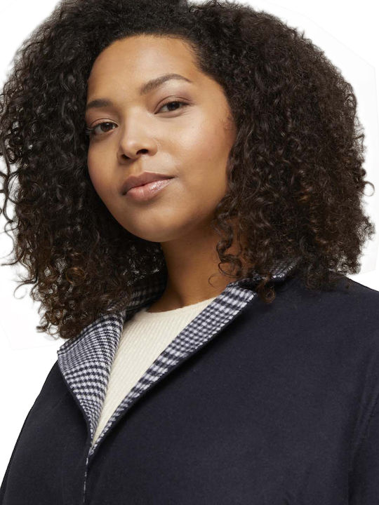 Women's Checked Navy Blue Peacoat