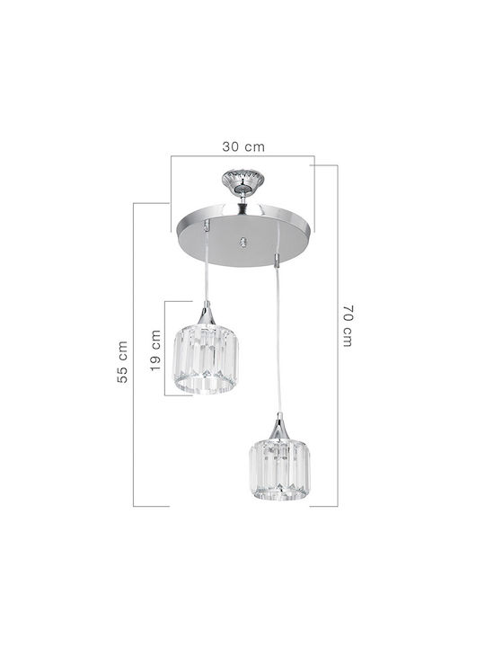 Pakketo PWL-1025 Pendant Light Silver with Crystals for Socket E27 30x70cm