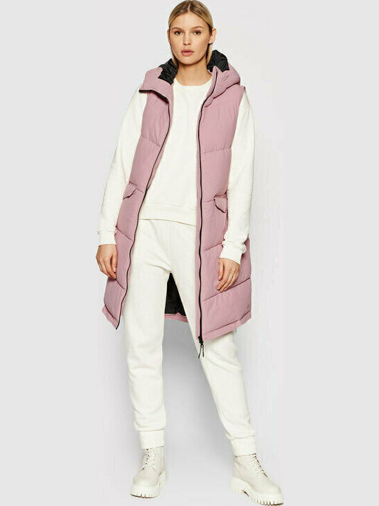 Lang Damen Ärmellos Puffer Jacke für Winter Rosa