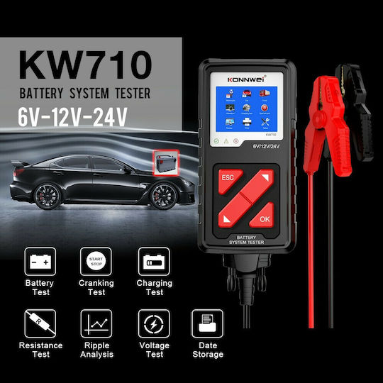 Konnwei Battery Analysis Tester KW710 Digital Battery Tester with Crocodile Clips KW710