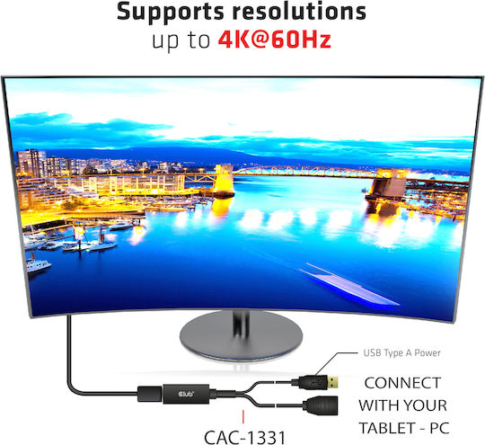 Club3D HDMI to DisplayPort 4K60Hz M/F Active Adapter Μετατροπέας HDMI male σε DisplayPort / USB-A female 1τμχ