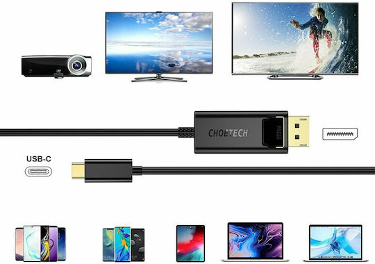 Choetech XCP-1801 USB 2.0 Video Cable USB-C male - DisplayPort Μαύρο 1.8m XCP1801